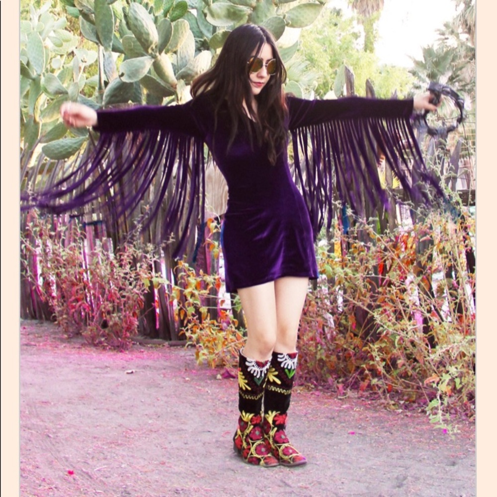 NWOT velvet fringe dress by Miracle Eye